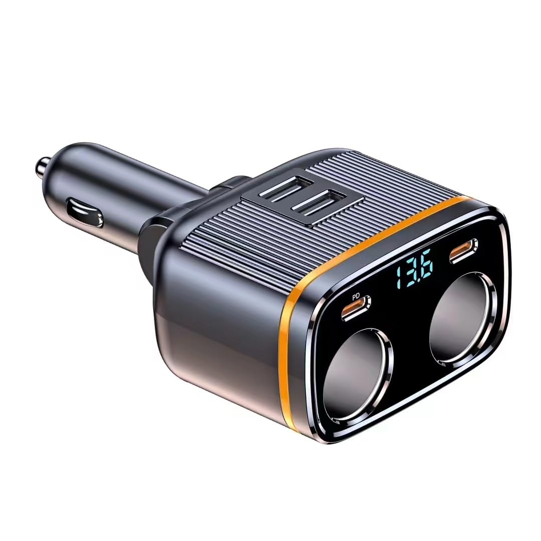 Carregador de carro USB C 6 em 1, portas USB duplas de 145 W, tipo C, PD, adaptador de