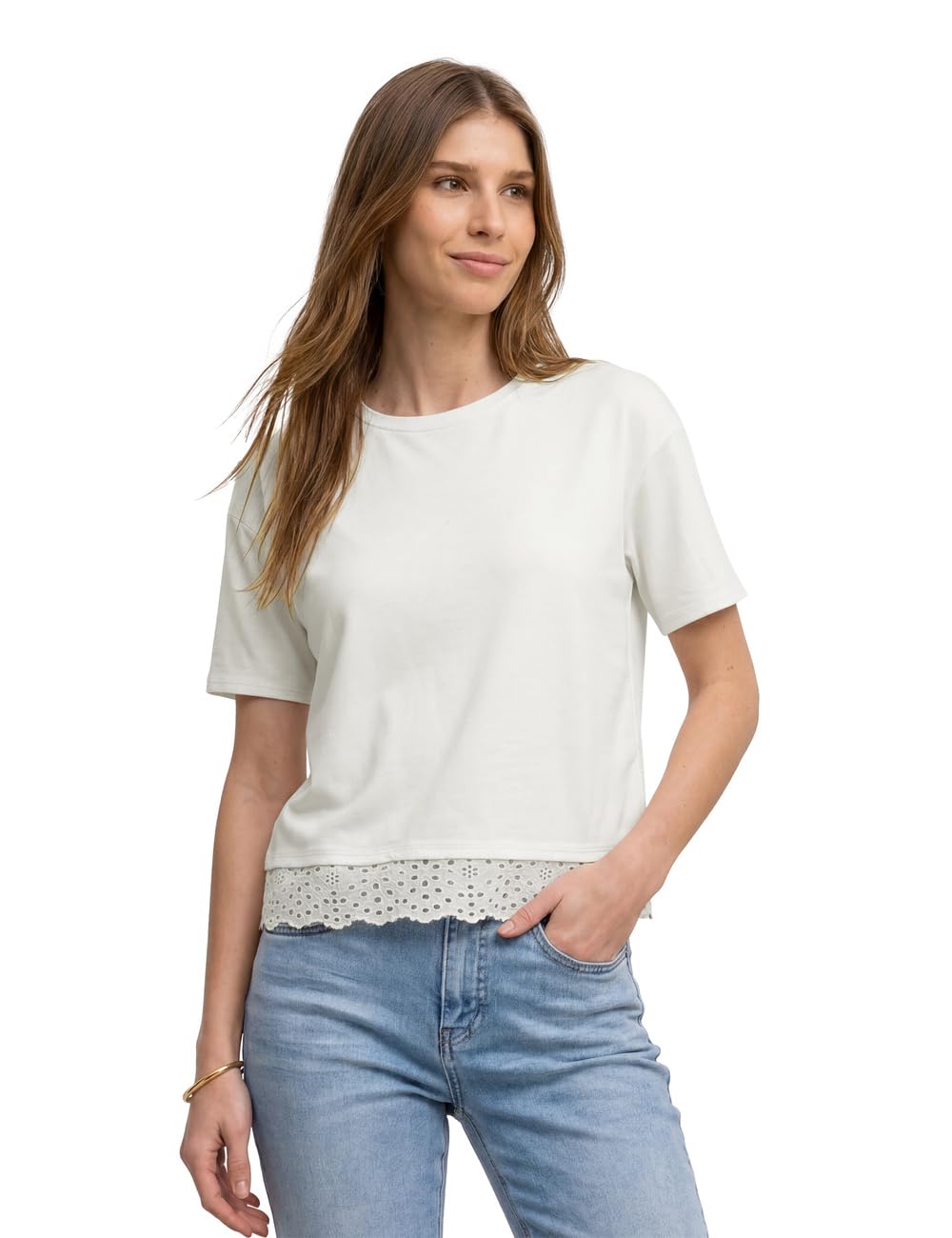 Street One T-Shirt with Crew Neck and Lace Off White 38