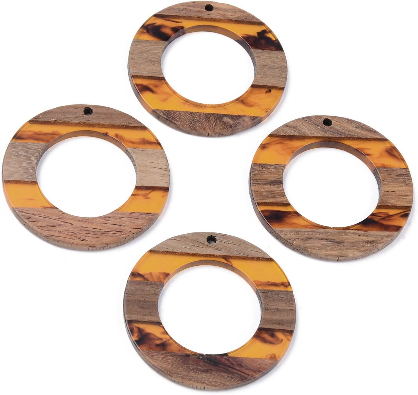 FASHEWELRY 20pcs Resin Wood Pendants Two Tone Heart Resin Walnut Wooden Earring Charms for Jewelry Making (Seashell Color)