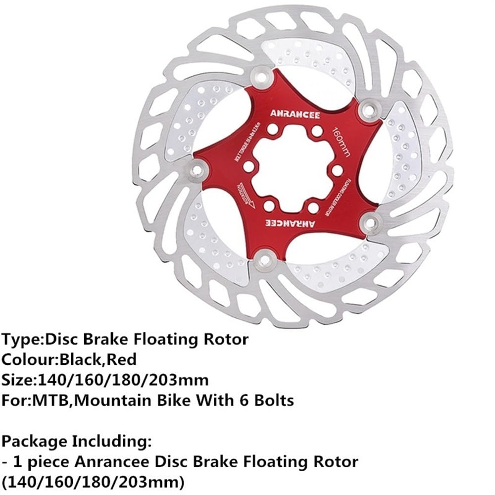 Disco Freno Padres flotantes de Freno de Disco de enfriamiento de Bicicleta de montaña 140 mm 160 mm 180 mm 203 mm 6 Pernos enfríe Rotor de Bicicleta Freno Disco(Metal 203mm Black)