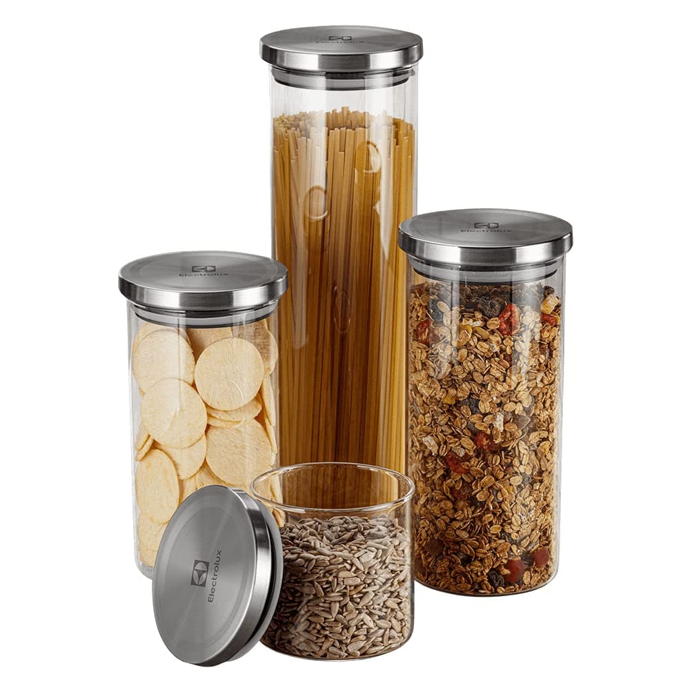 Electrolux Kit 4 Potes de Vidro Herméticos Porta-Mantimentos com Tampa em Inox, Tampa