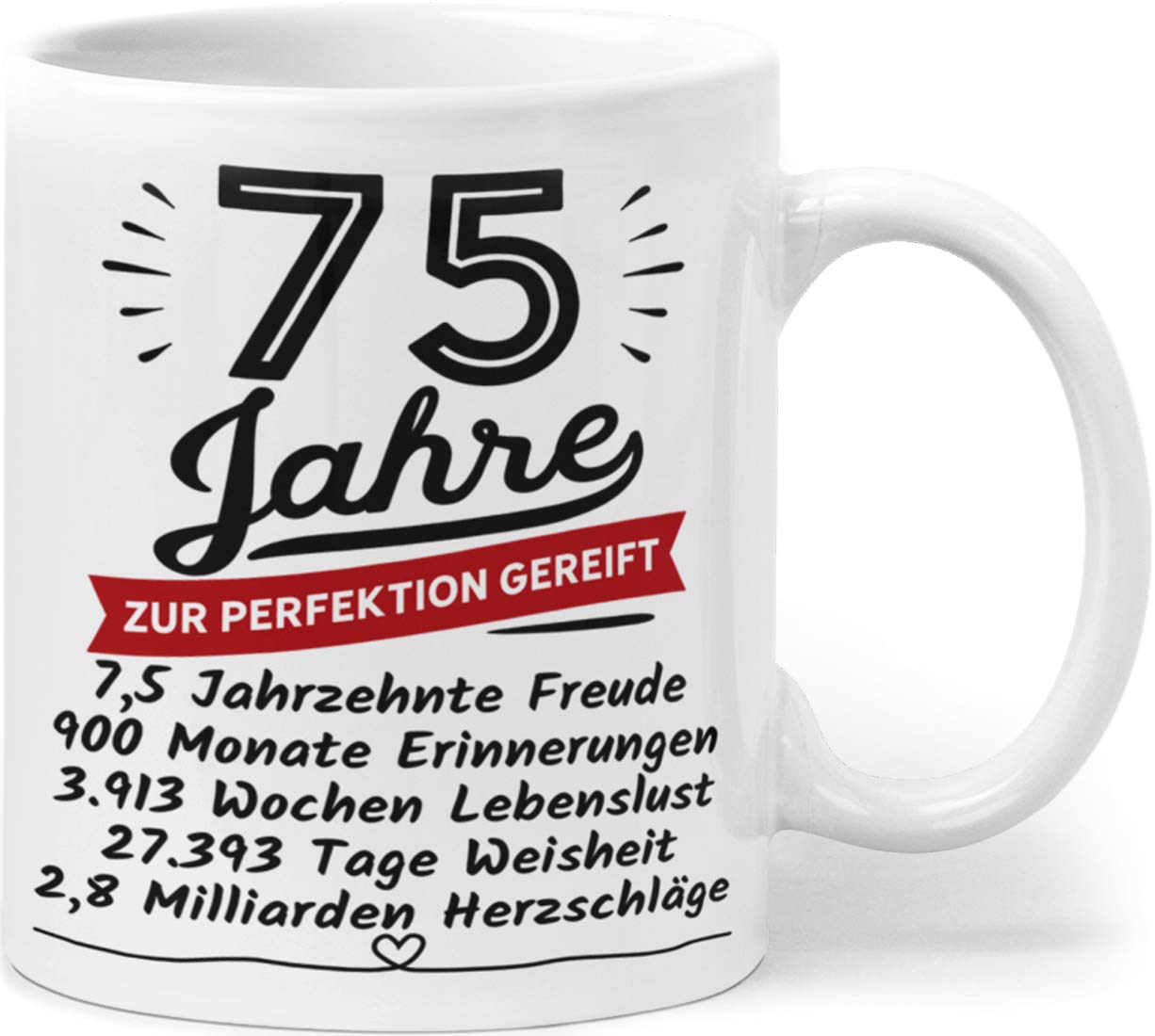 Prezent urodzinowy 75 – urodziny 75 lat dojrzały do perfekcji – prezent urodzinowy dla kobiet i mężczyzn – ceramika 330 ml