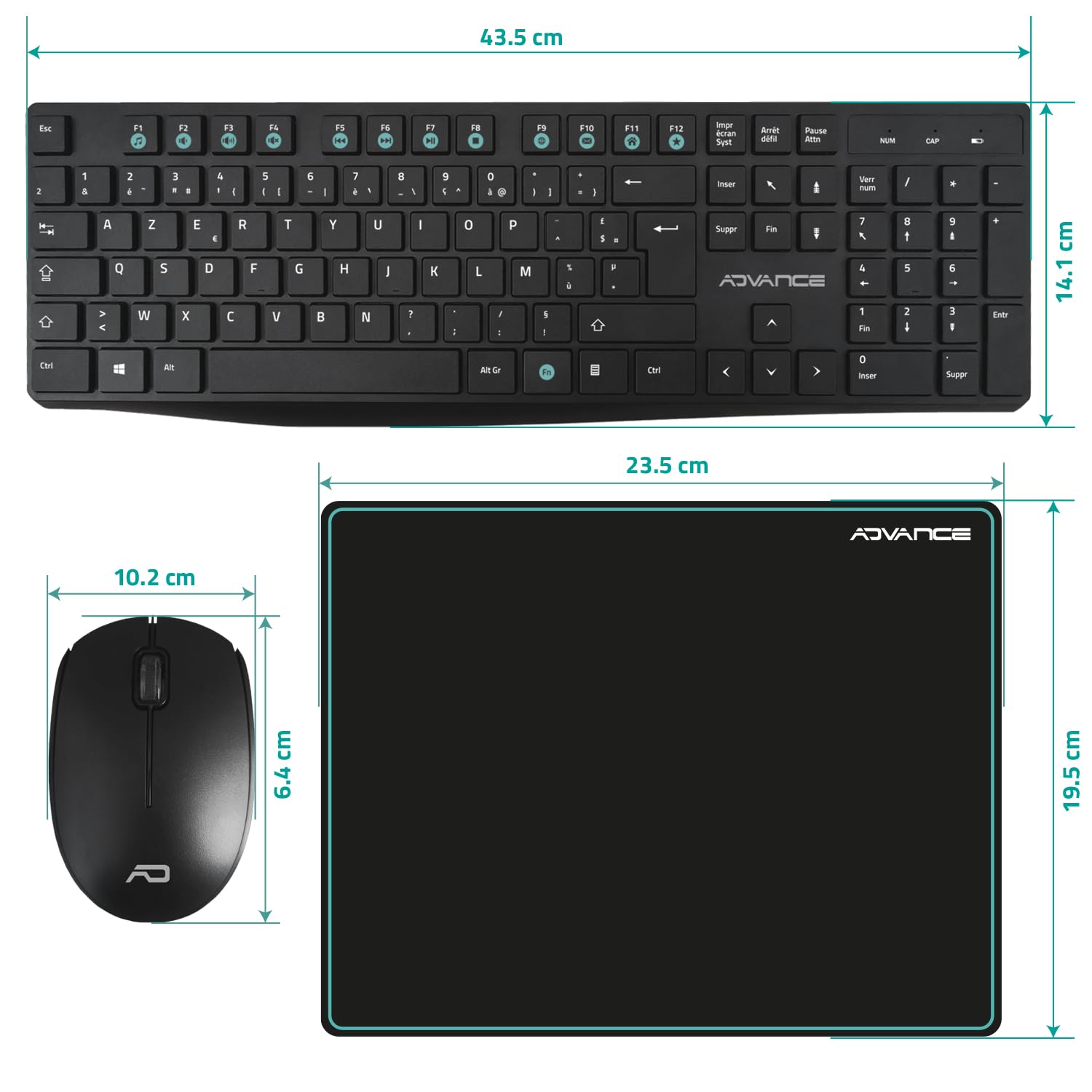 Advance | Elite Wireless Combo | Juego de Teclado inalámbrico + Alfombrilla | Kit de Escritorio para PC/portátil | Teclado ergonómico | Ratón óptico 1600 dpi y Rueda silenciosa | Alfombrilla