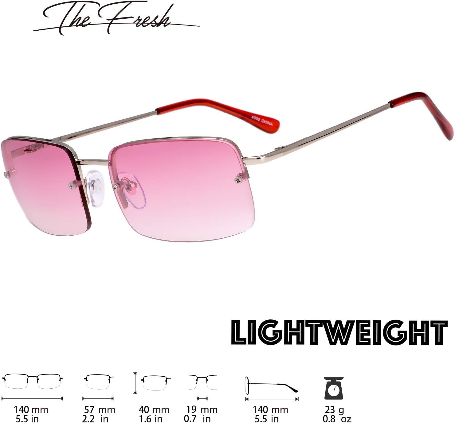 The Fresh Minimalist Small Rectangular Sunglasses Clear Eyewear Spring Hinge - Gift Box Package (306-Silver, Pink, 57) - Image 2