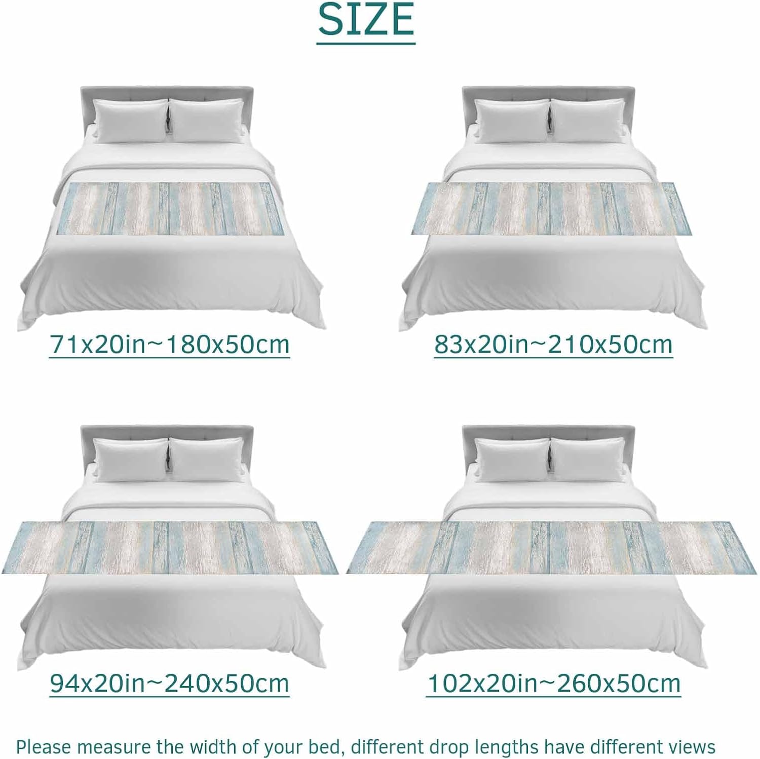 Bed Runner for King Size Bed, Blue Beige Farmhouse Decorative Bed Runners Scarves for Bedroom, Vintage Wooden Striped Washable Bedding Scarf Cover Bed Runner for Foot of Bed