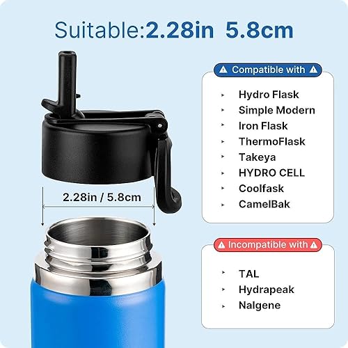 Miniatura 4 de Tapa de popote para Hydro Flask 12, 16, 18, 20, 32, 64 onzas, botella de agua de boca ancha, tapa de repuesto con popote para botellas de boca ancha