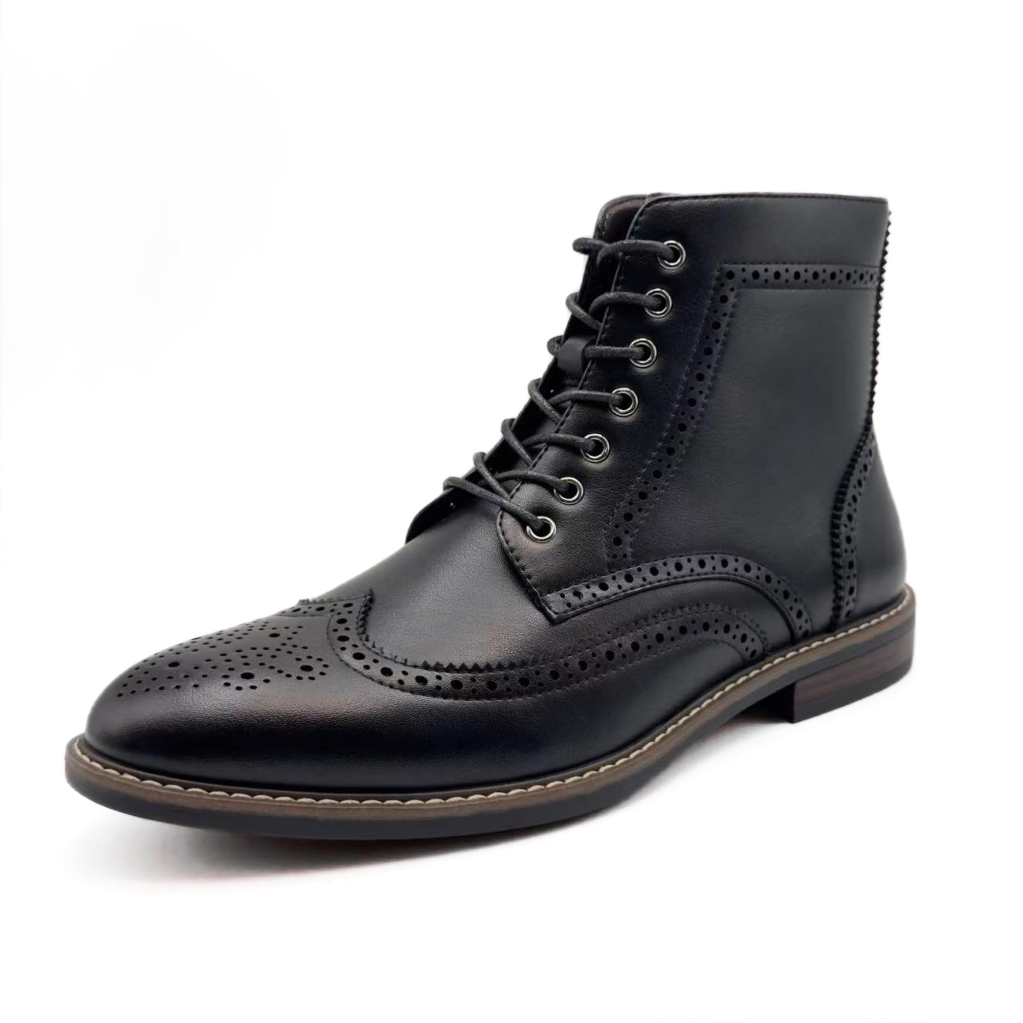 Finishing & Sewing Botas de vestir con punta de ala para hombre, estilo clásico brogue, zapatos de vestir Oxford con cordones