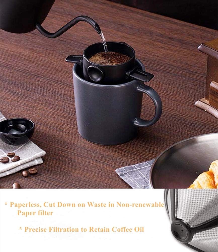 Gocoffun Pour Over Coffee Maker 1-2 Cup, Reusable Cone Coffee Dripper Filter, Stainless Steel Reusable Coffee Filters Coffee Maker with Cleaning Brush for Home Office Travel: Kitchen & Dining