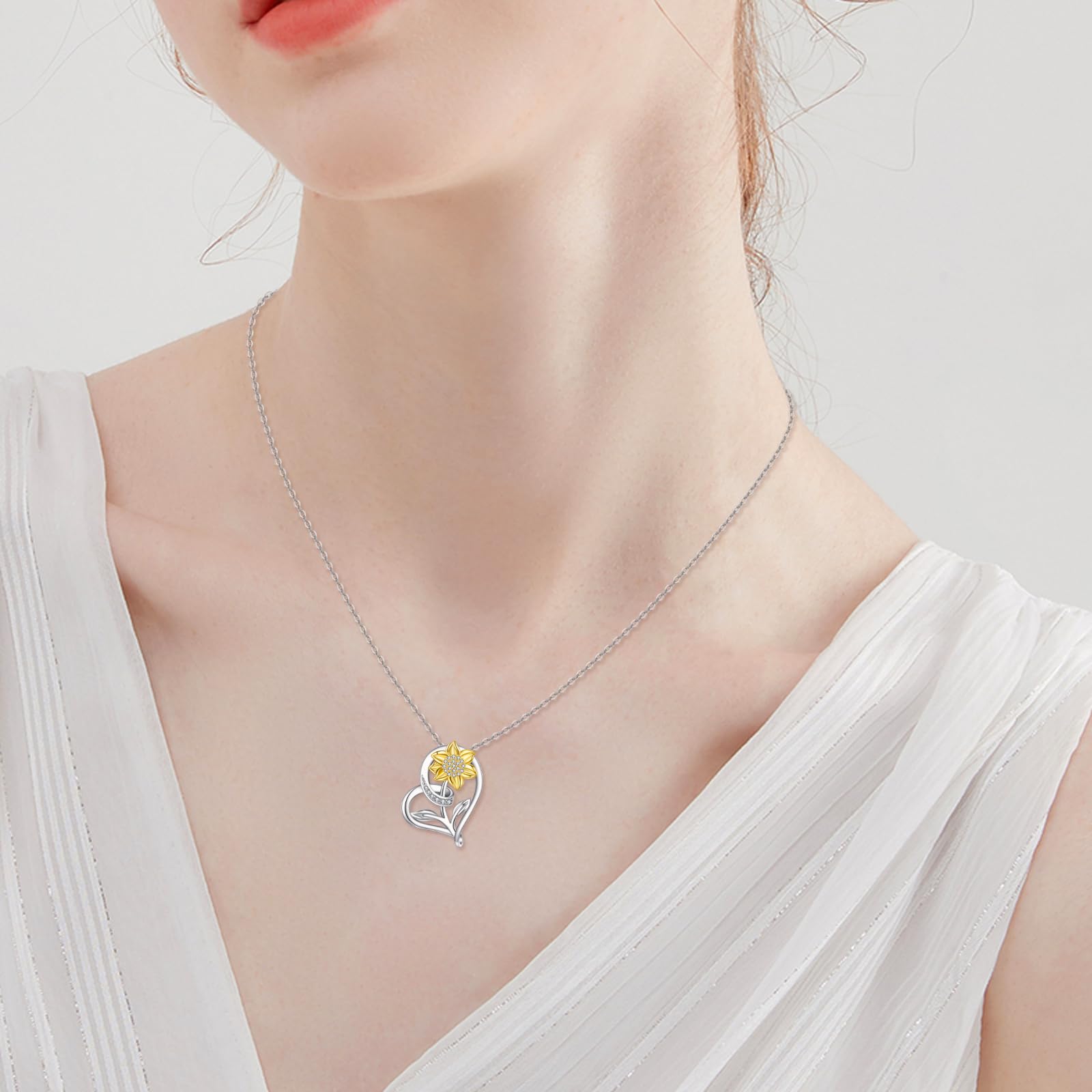 ONEFINITY Collar de girasol para mujer, plata de ley 925, colgante de girasol, joyas florales, regalos, Plata esterlina, No es una piedra preciosa