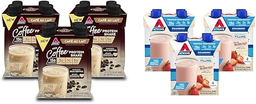 Atkins Café au Lait - Batido de proteína de café helado, 0.55 onzas de proteína, bajo índice glucémico, 0.11 onzas de carbohidratos netos, 0.04 oz