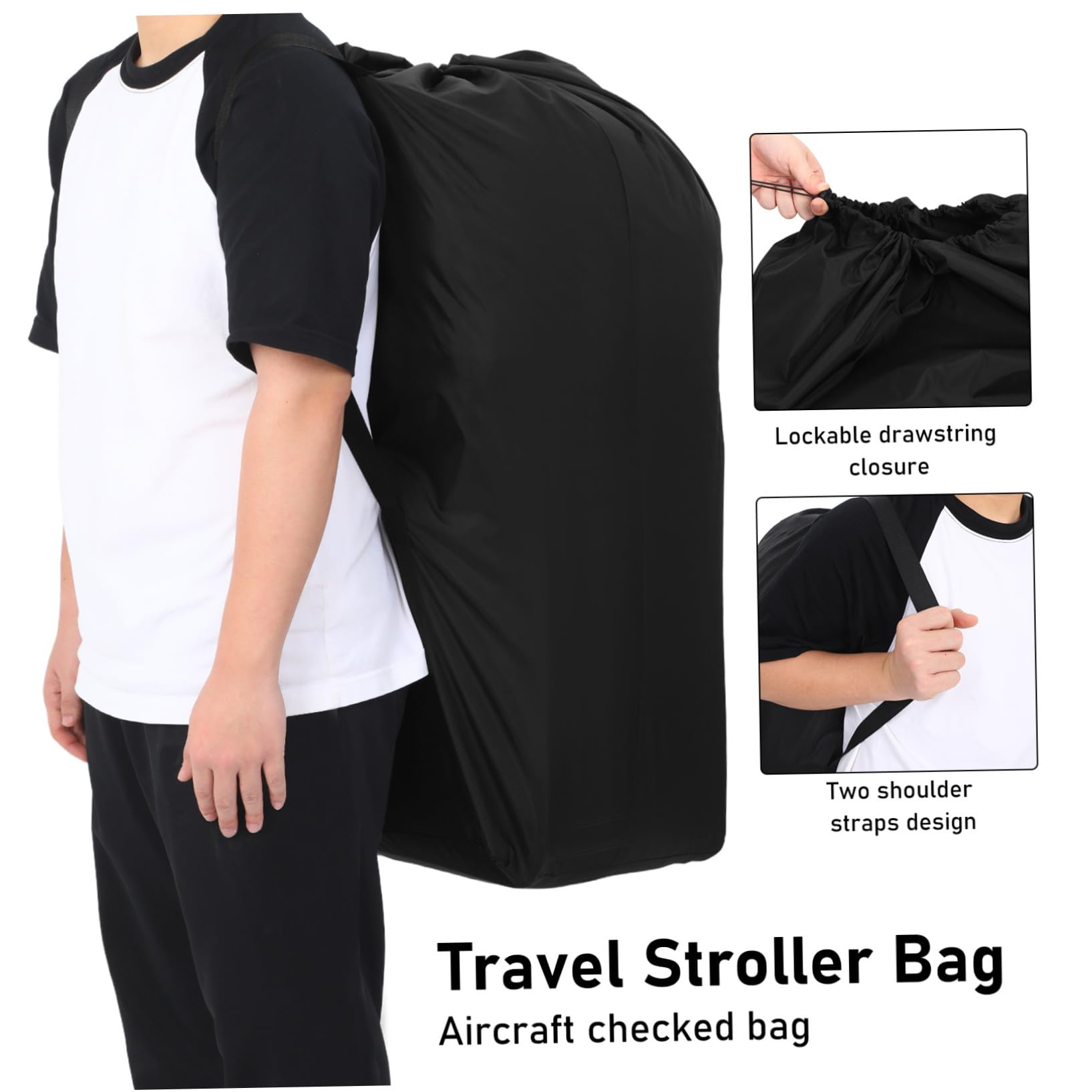 SUPVOX Borsa per Carrozzina da Trasporto in Nailon Nero con Chiusura Regolabile e Doppia Tracolla, Compatibile con Maggior Parte delle Carrozzine, per Spostamenti in Aereo e Trasferte