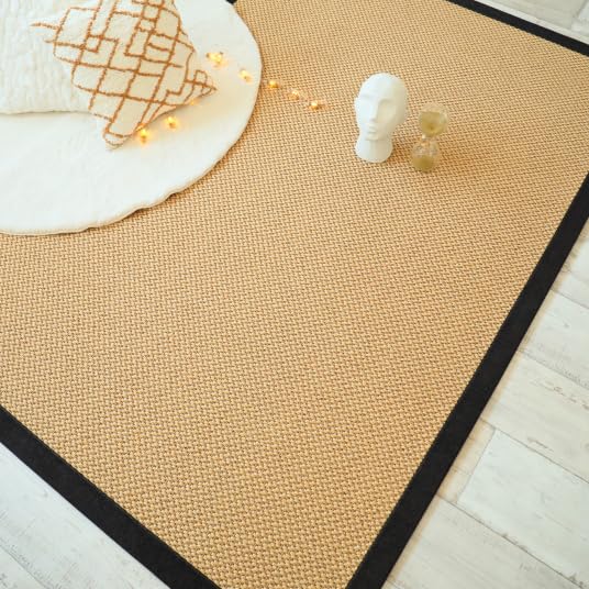 Decoweb Tapis Naturel en Sisal - Slow doré - Ganse Chenille Brun chiné - 80 x 150 cm