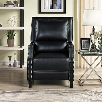 Black 29.5x40x42 Push Back Recliner, Arms with Brass Nails, for Indoor Living Room, Bedroom Furniture