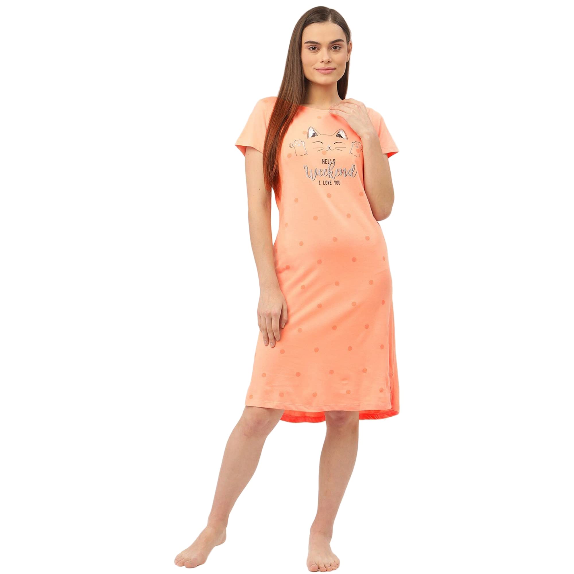 sweet dreams Women's Cotton Blend Knee Length Classic Regular Nightgown-picture-38