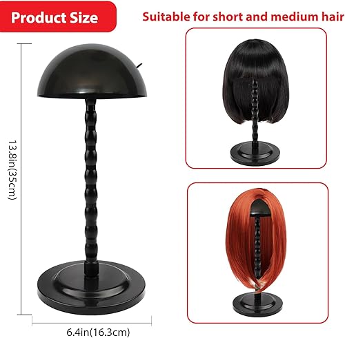 Miniatura 3 de Soporte para peluca, 1 soporte para cabeza de peluca de 13.8 pulgadas, soporte de peluca portátil negro antideslizante, soporte de cabeza de peluca