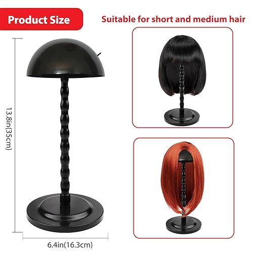 Miniatura 3 de Soporte para peluca, 1 soporte para cabeza de peluca de 13.8 pulgadas, soporte de peluca portátil negro antideslizante, soporte de cabeza de peluca
