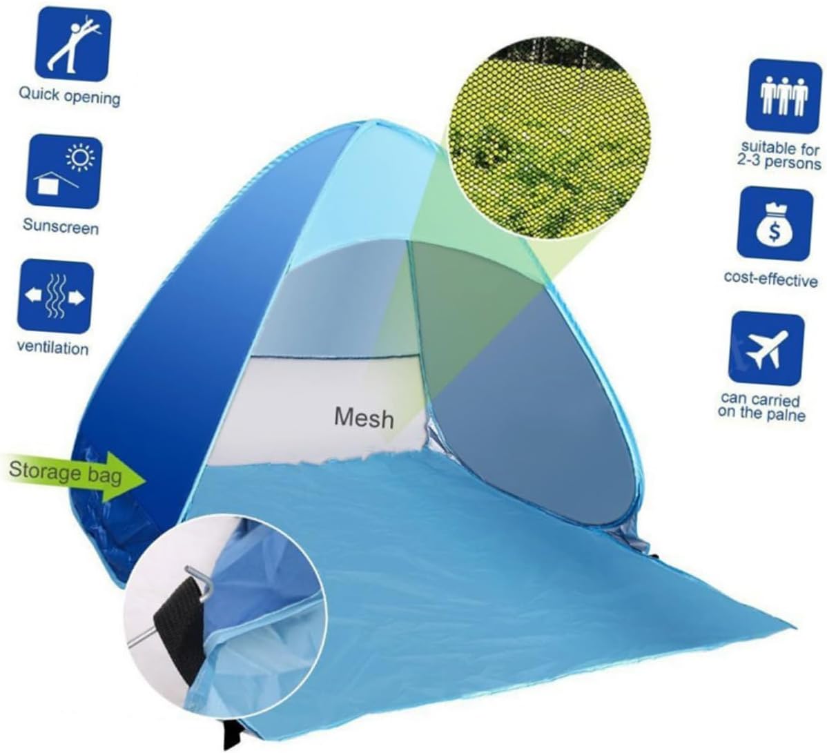 Portable Beach Tent Sun Shelter Automatic Setup Camping Awning Lightweight Outdoor Protection for Fishing Hiking and Beach Activities