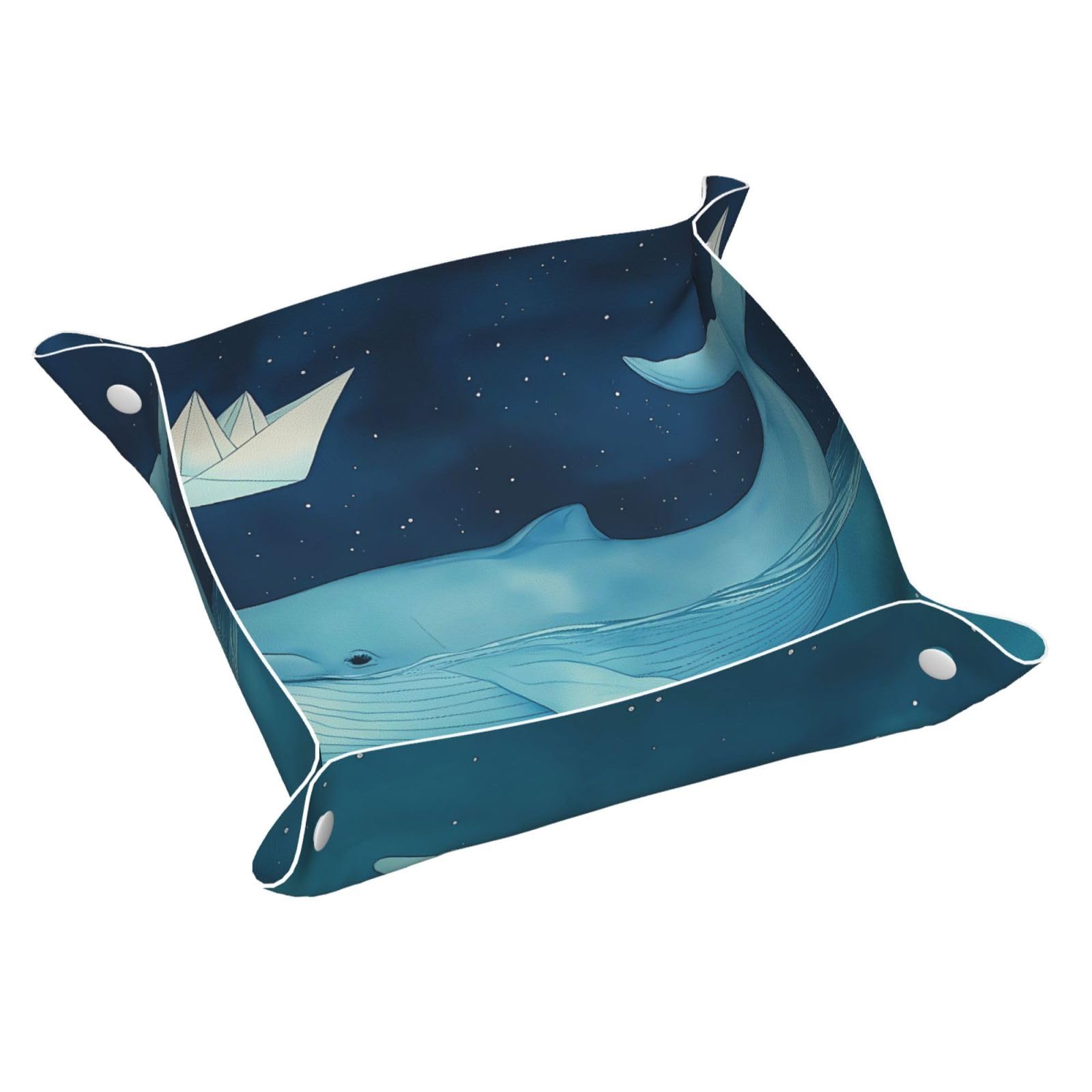 HLBSDM Cute Whale & Paper Boat Tray Men's Leather Valet Parking Portable Entrance Trays Bedside Storage Box