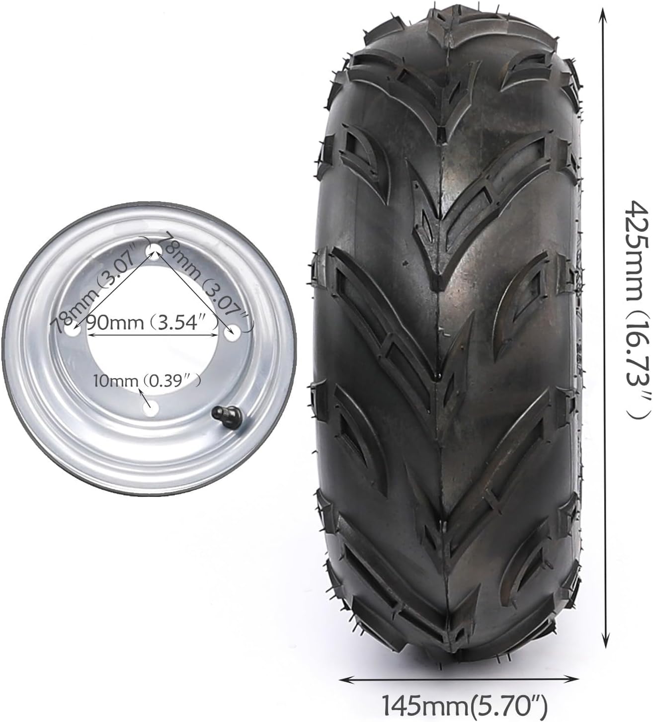 16x8-7 ATV & Go Kart Wheels with Rims, 4-Stud Front Hubs, Rear Axle Hub & Steering Knuckle Spindles, 7" Tire & Tube Set for UTV, Quad, Drift Trike, Golf Cart, Buggy