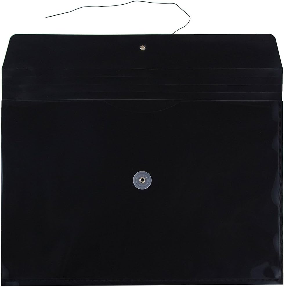JAM Paper Plastic Envelopes with Button & String Tie Closure - Legal Booklet - 9 3/4" x 1 1/4" x 14 1/2" - Black - 108/pack