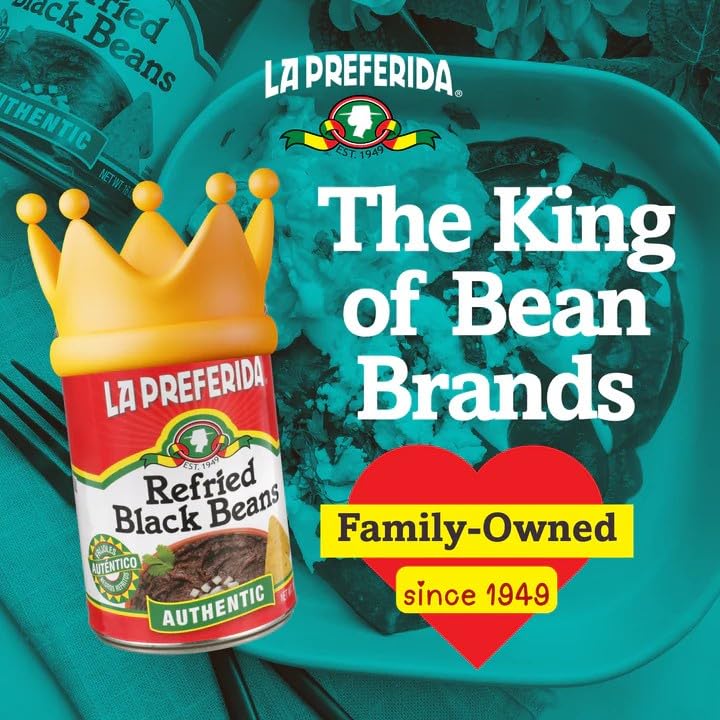 Image of La Preferida Authentic Mexican Style Beans, Refried Black Beans Made with Lard, Ready to Eat Side Dish, High Fiber and Protein Beans, Refried Black Beans, 16 Ounce (Pack of 3)
