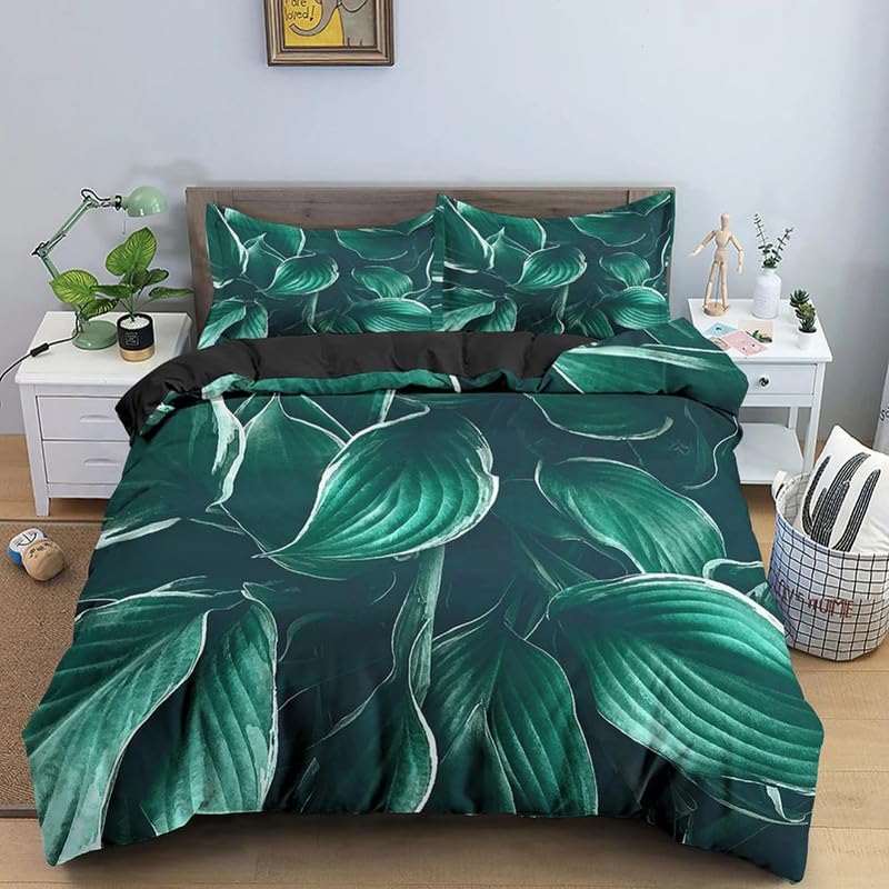 Cadeau homme et mariage : parure de lit 240 x 260 feuilles vert foncé