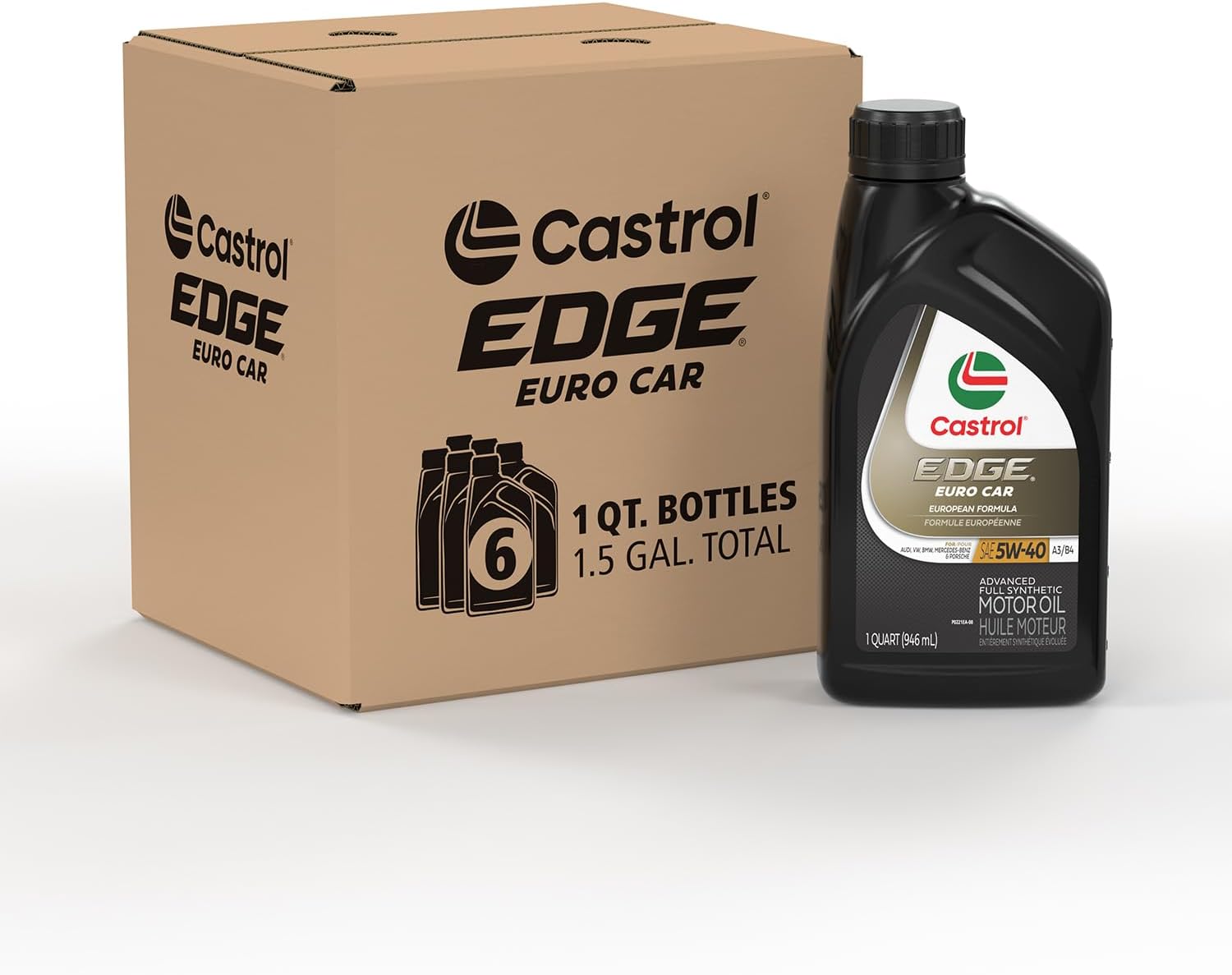 Edge Euro 5W-40 A3/B4 Advanced Full Synthetic Motor Oil, 1 Quart, Pack of 6