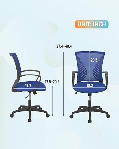 Miniatura 2 de HHS Silla ergonómica de oficina con respaldo medio, silla de computadora, silla de escritorio, moderna, ajustable, con reposabrazos, soporte lumbar,
