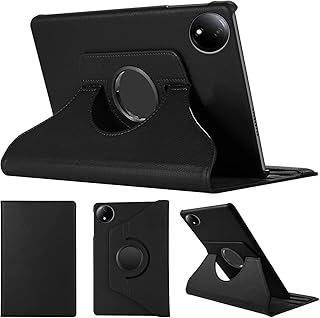 جراب حماية من الجلد متوافق مع تابلت شاومي ريدمي باد SE 8.7 بوصة 2024، جراب دوار الجلد الصناعي، حامل بزاوية 360 درجة وجيب متعدد الزوايا (أسود)