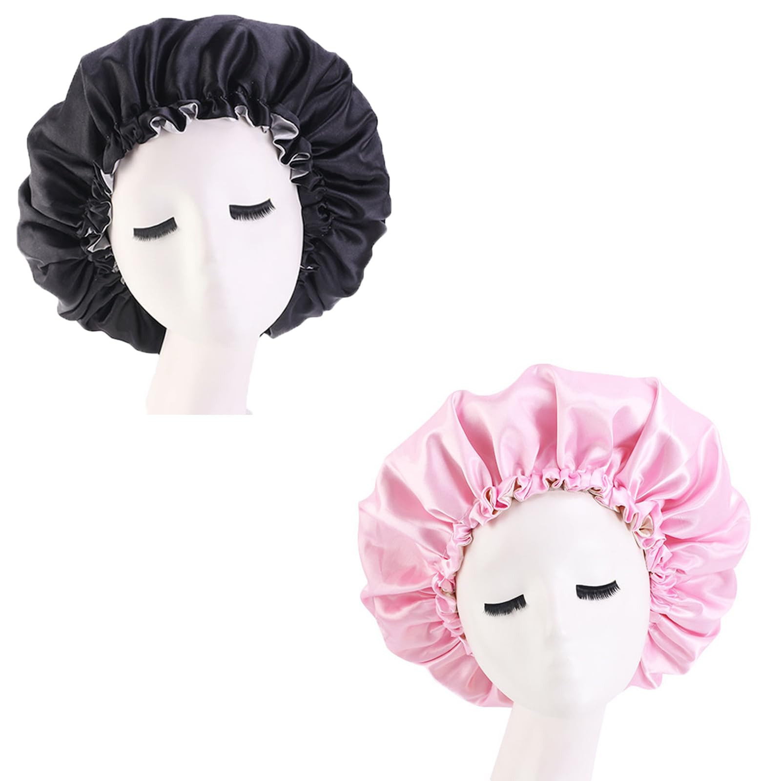2 Pcs Satin Sleep Cap for Women Long Hair Silk Bonnet for Curly Hair bonnet for Sleeping Extra Large Double Layer Adjustable Satin Bonnet for Women