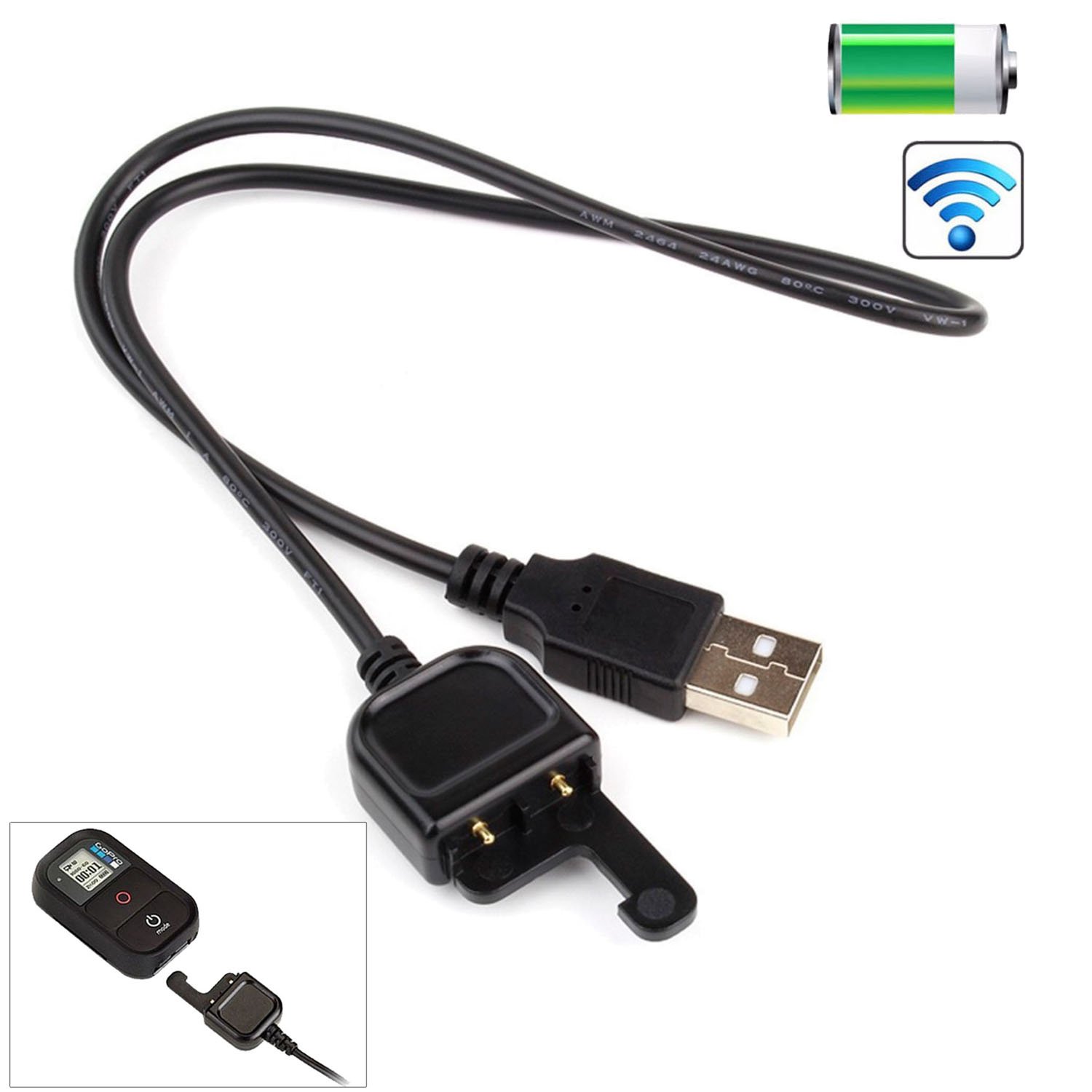 GoPro Hero 3/4/5/6 USB WiFi Remote Charging Cable - 100cm Cord For Remote Control 8 thumbnail image