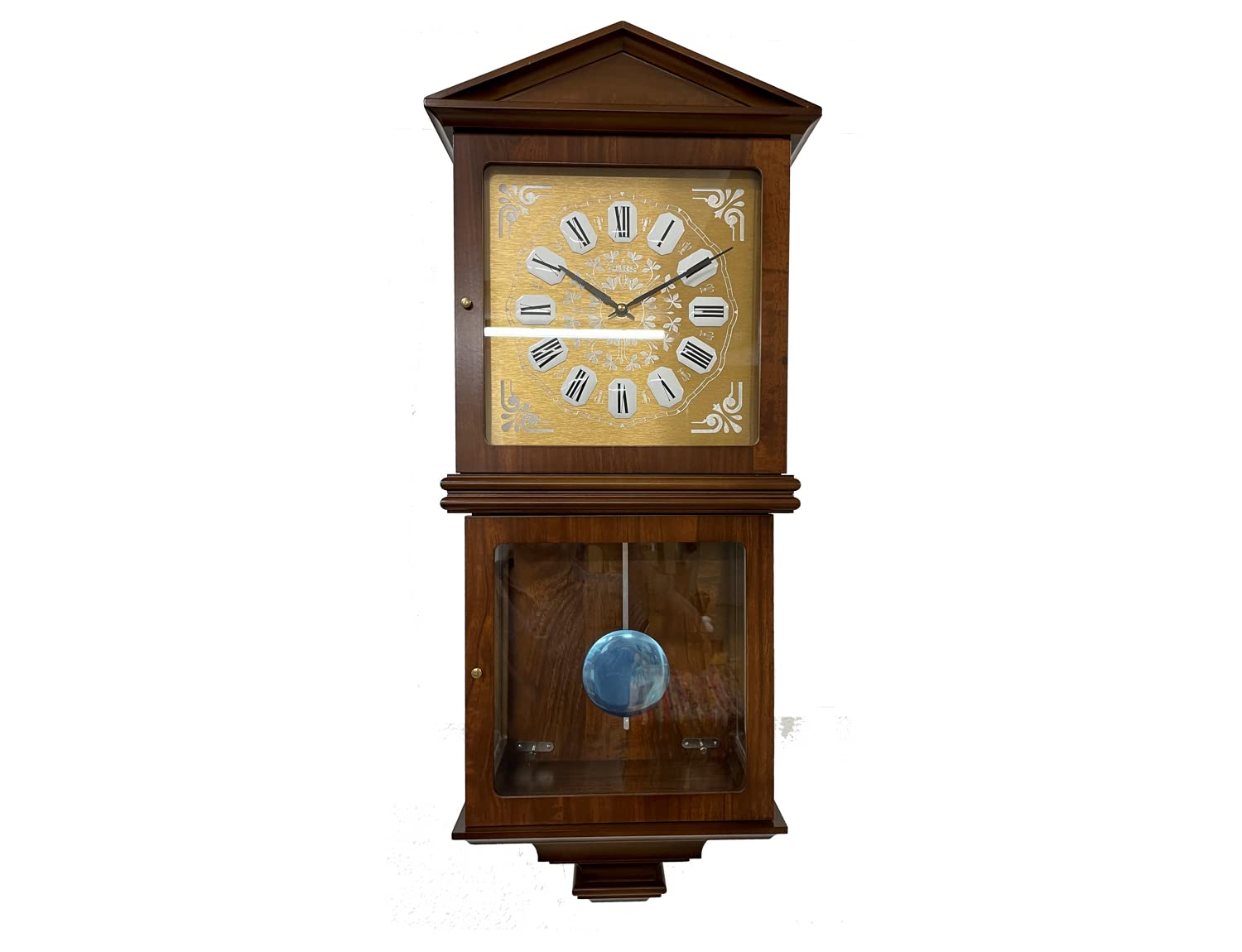 Reloj de Pared de péndulo, Madera y Cristal, 78cm, Reloj regulador Cuarzo, con soneria, 3 melodías, Suena Enteras y Cuartos