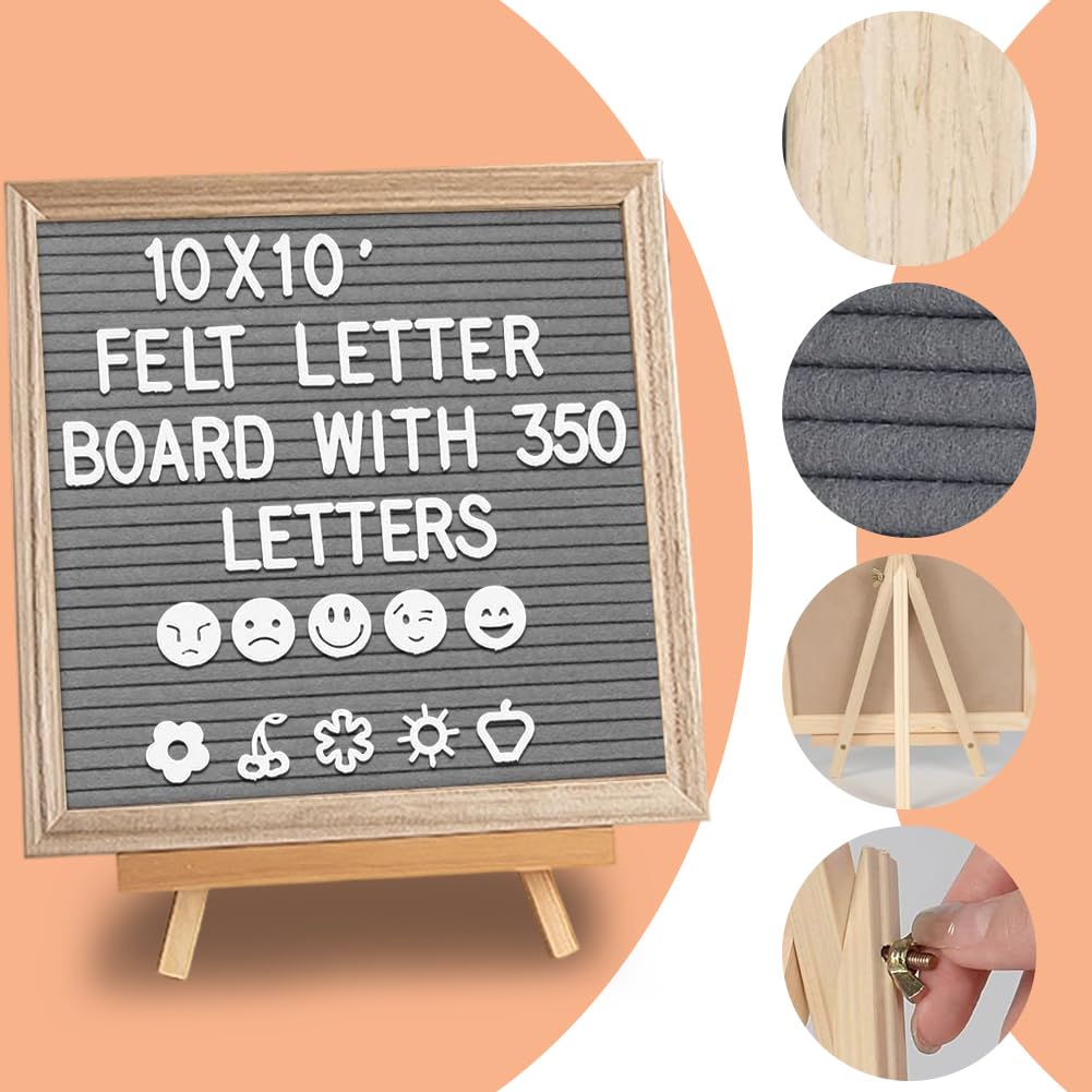 Pizarra de madera de roble con caballete, juego de 340 piezas con letras, bolsa de almacenamiento, tablero de notas para oficina en casa, habitación infantil, cocina, decoración de pared y tabla de