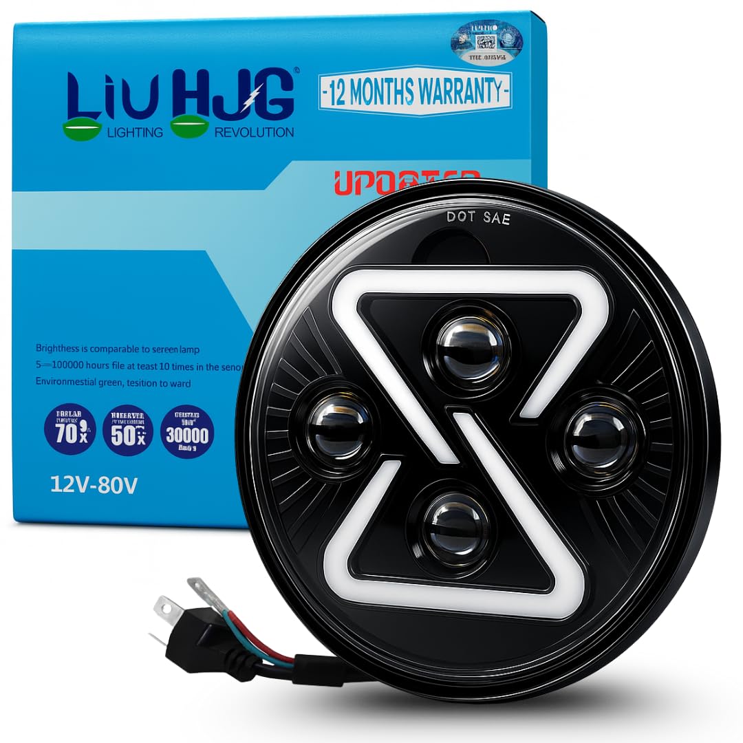 LIU HJG 7 Inch Full Ring X DRL Headlight High Bright Waterproof & Heat Dissipation 60W 12-80V DC High/Low Beam Reflection & RED DRL Light Universal Fit For Thar, Jeep, Classic 350 (Pack of 1)-image-45