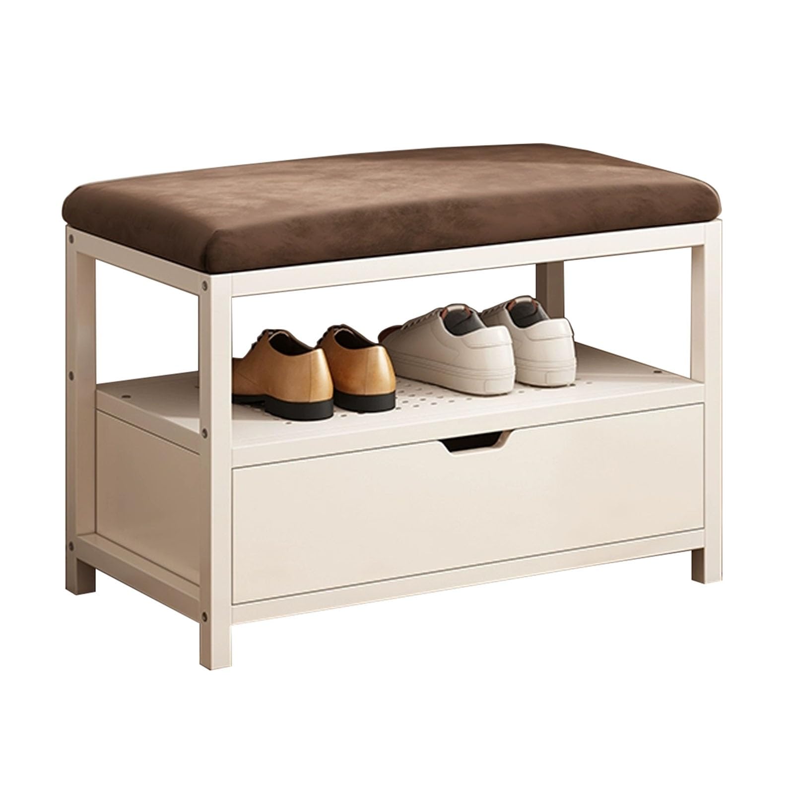 Shoe Changing Stool Soft Bag Shoe Changing Stool for Doorstep Shoe Cabinet for Sitting at Home Carbon Steel Frame Bench Length 60cm/80cm(Brown,60 * 32 * 45cm)