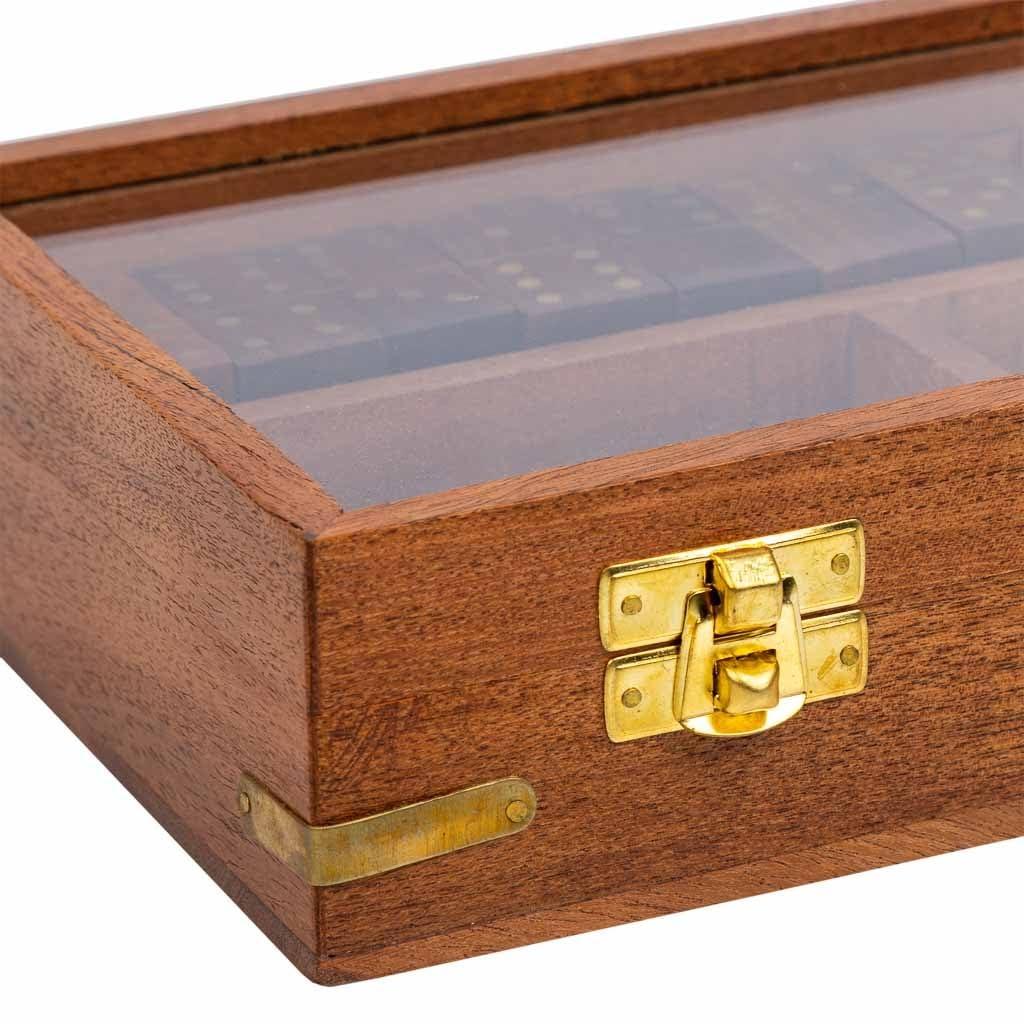 Juego 3/1 (dados+Dominó+cartas) en caja de madera marrón 15.5x12.75x5
