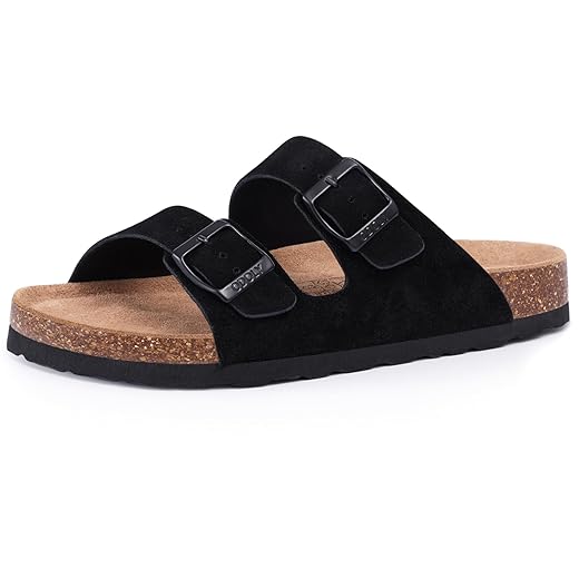 Unisex Cork Footbed Slide Sandal, Arch Support Summer Outdoor Sandals with Adjustable Buckle for Women and Men