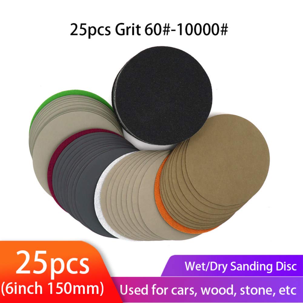 Disques de ponçage ronds 6 pouces 150mm grain 60-10000 disque de papier abrasif sec et humide flocage papier abrasif carbure de silicium pour polir le bois, grain 60