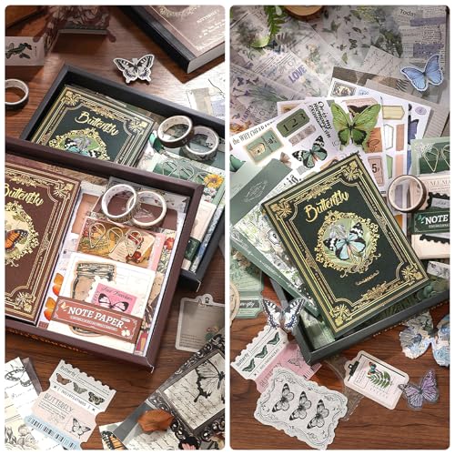 Scrapbook Zubehör Kit, 351 Stück Bullet Journaling Zubehör und Junk Journal mit Journaling Zubehör, Vintage Scrapbook Papier Scrapbook Stickers, Scrapbook Set DIY Schulsachen Aesthetic für Frauen