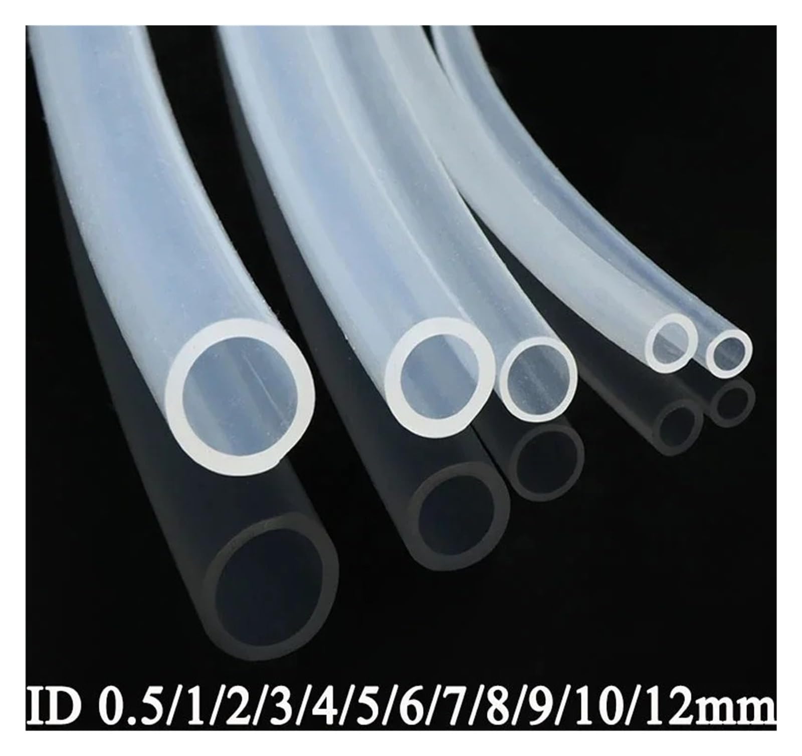 Manguera de silicona transparente de grado alimenticio de 1/5 m con diámetro interior de 0,5, 1, 2, 3, 4, 6, 7, 8, 9, 10 y 12 mm, tubo flexible no tóxico.(5 METERS_ID 12MM X 16MM OD)