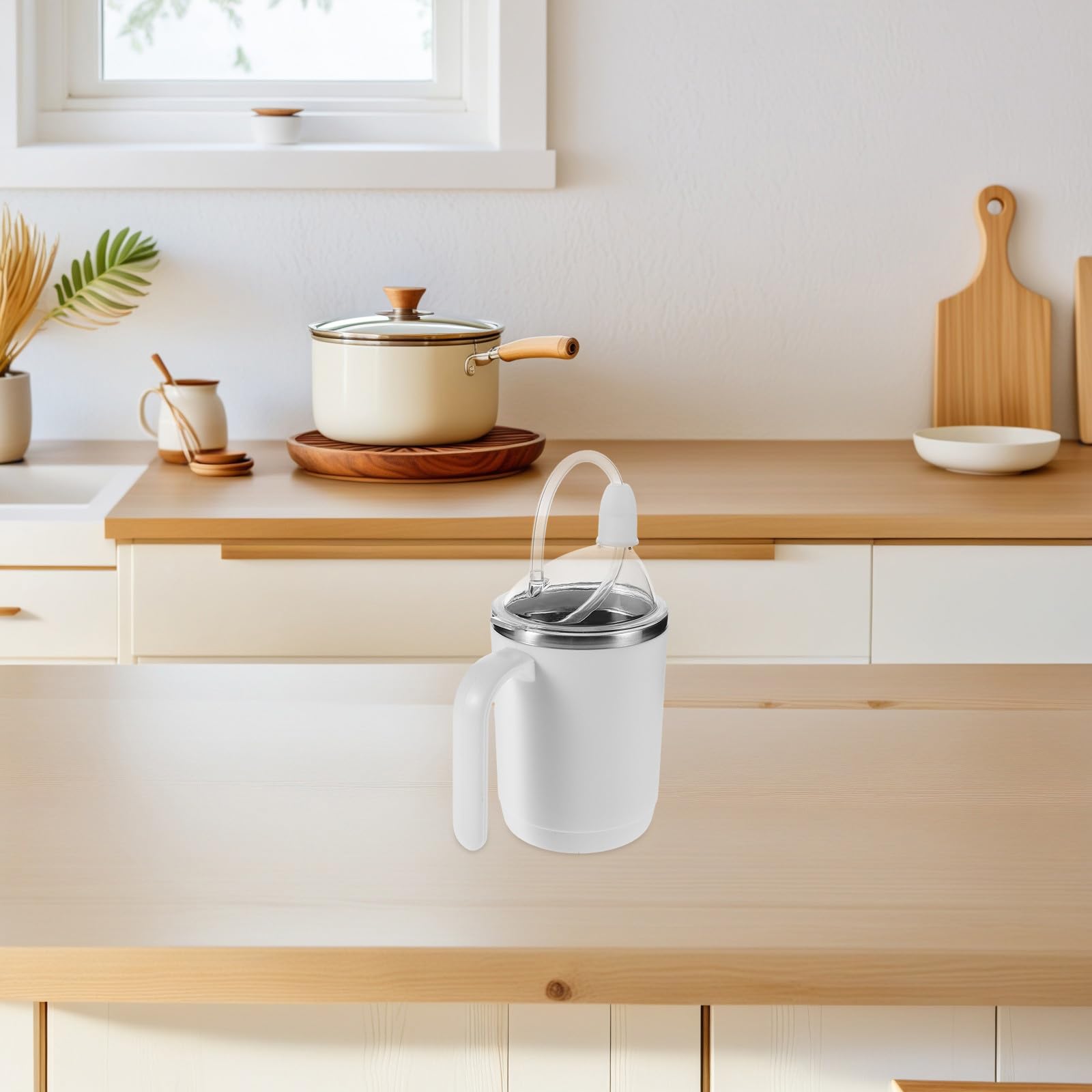 Hemobllo Auslaufsicherer Trinkbecher Edelstahl mit 450ml Fassungsvermögen und Griff und Material für Ältere Menschen für Bettlägerige Senioren im Alltag