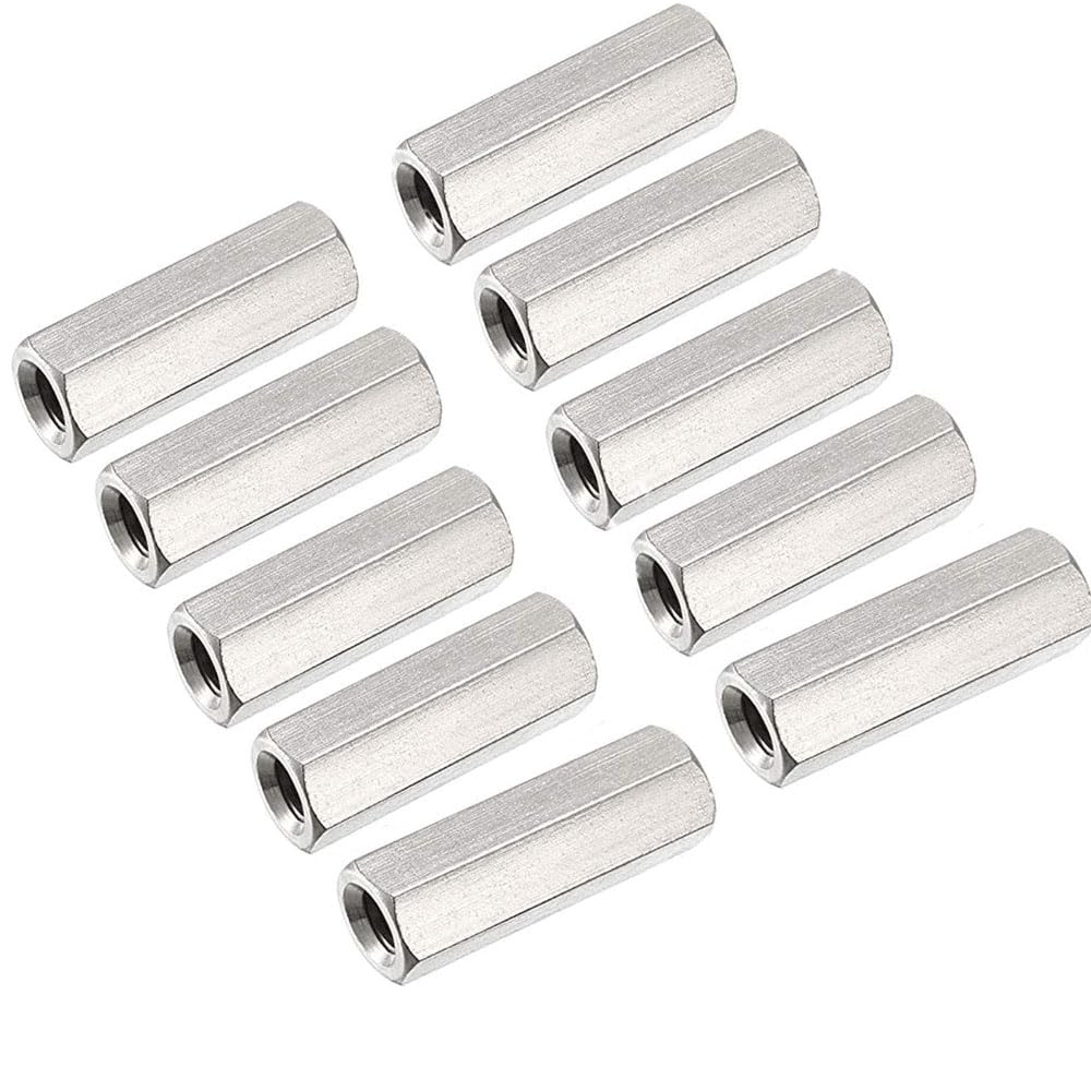 TOCHUN 10pcs M6 X 1.0-Pitch 25mm Length Metric Hex Coupling Nut, 304 Stainless Steel Rod Coupling Nuts, Rod Connectors