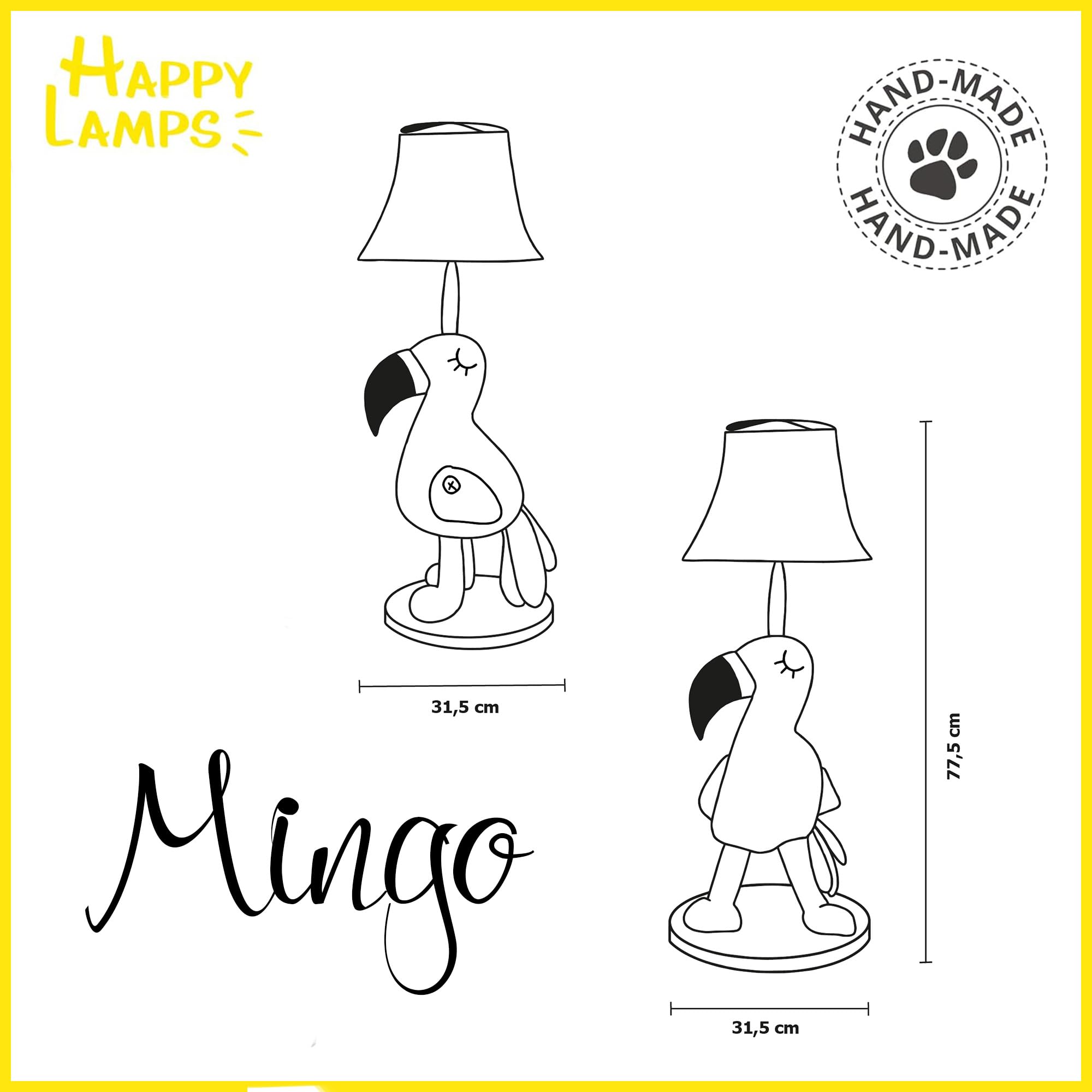 Happy Lamps for smiling eyes Mingo Flamingo LED-Tischleuchte, 77 cm hoch, Dekoleuchte, veganes Leder, Handarbeit, hochwertige Tischlampe, top Qualität