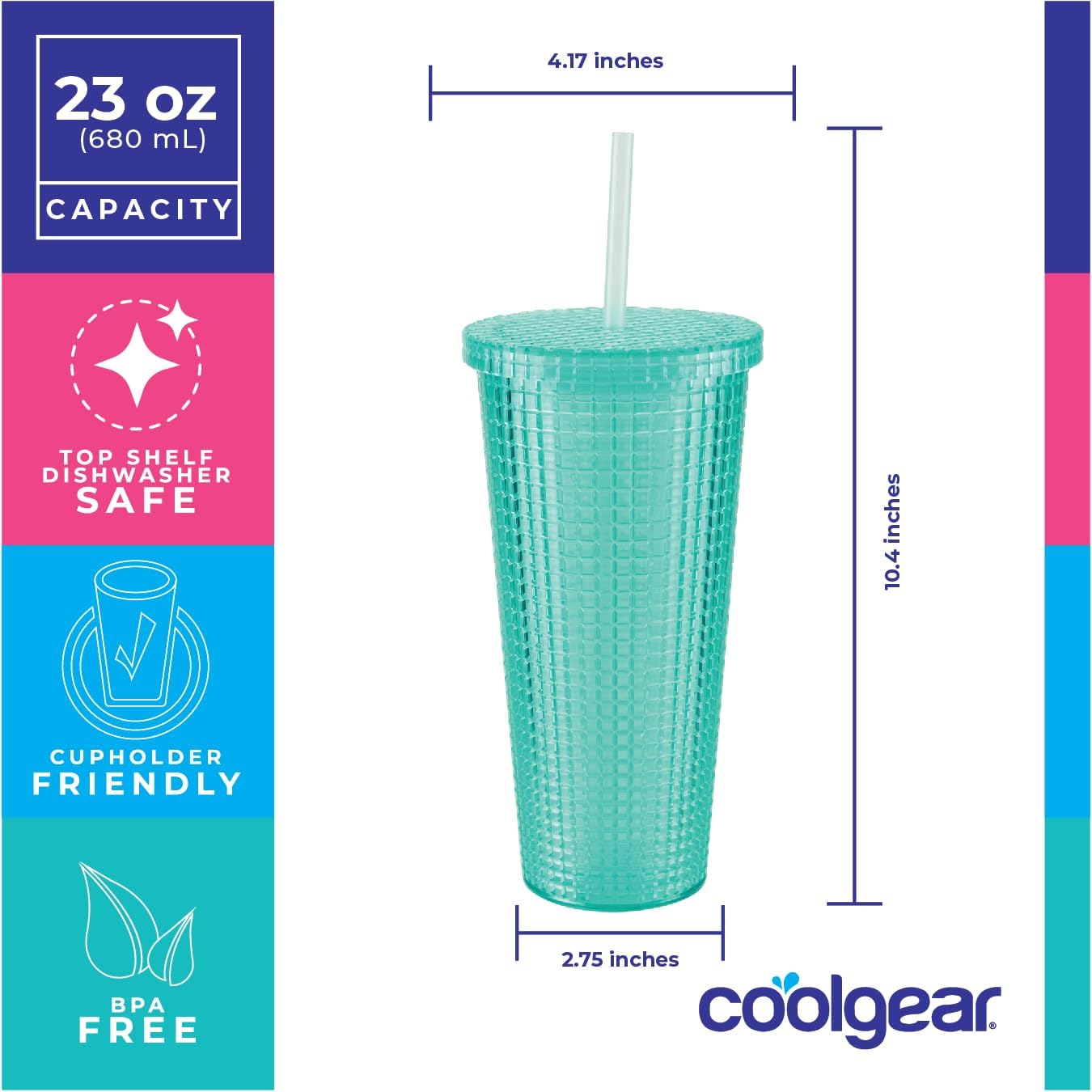 COOL GEAR 3-Pack 23 oz Jem Chiller with Reusable Straw | Dishwasher Safe, Spillproof, Double-Wall Insulated Travel Tumbler | Trendy, Textured Design - Variety Pack
