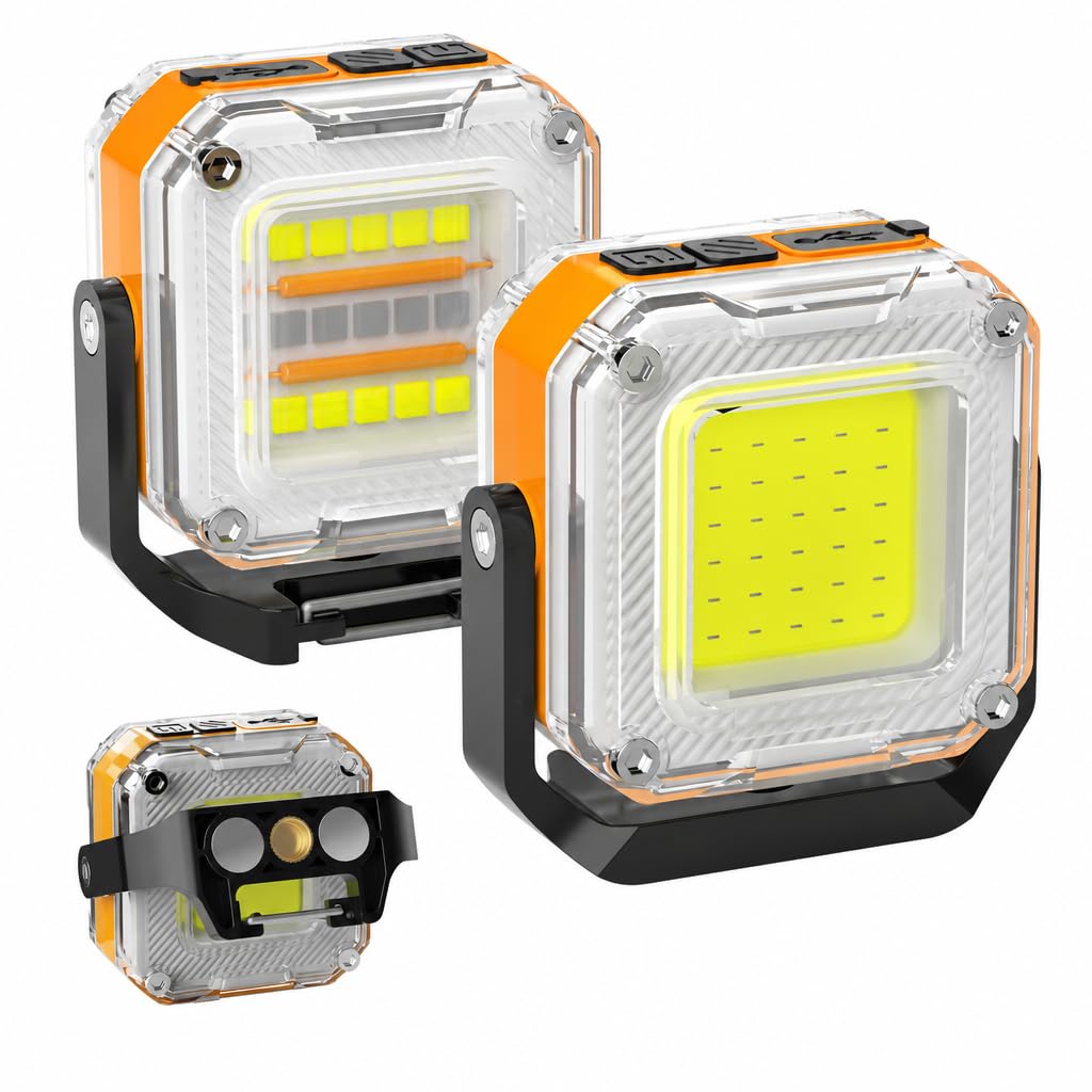 UNIBRITE Mini COB Flashlight 2 Pack, 1200LM Dual-Sided Magnetic Work Light