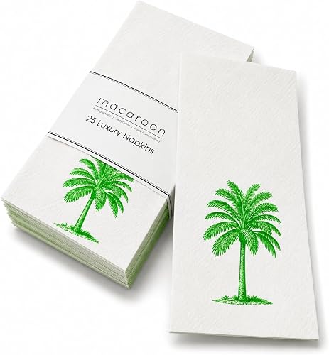 Macaroon Luxury Slim Disposable Napkins Green Palm Print 25 Pack