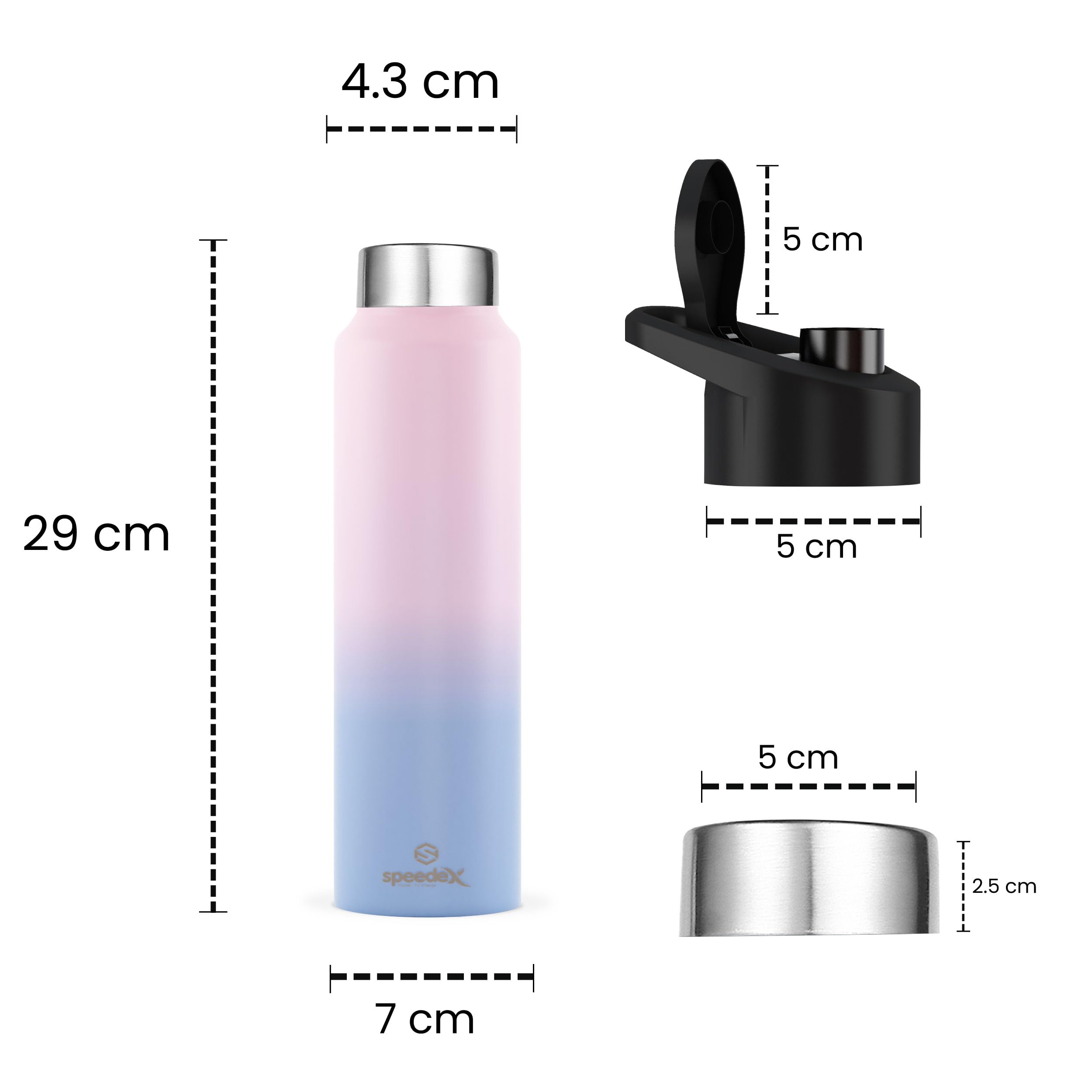 Speedex 1 Litre Stainless Steel Water Bottle - Dual Pink-Blue | Set of 2, Steel Cap | 1000 ml Bottle for Kids, Girls, Boys, School, Adults, Office, Gym 2