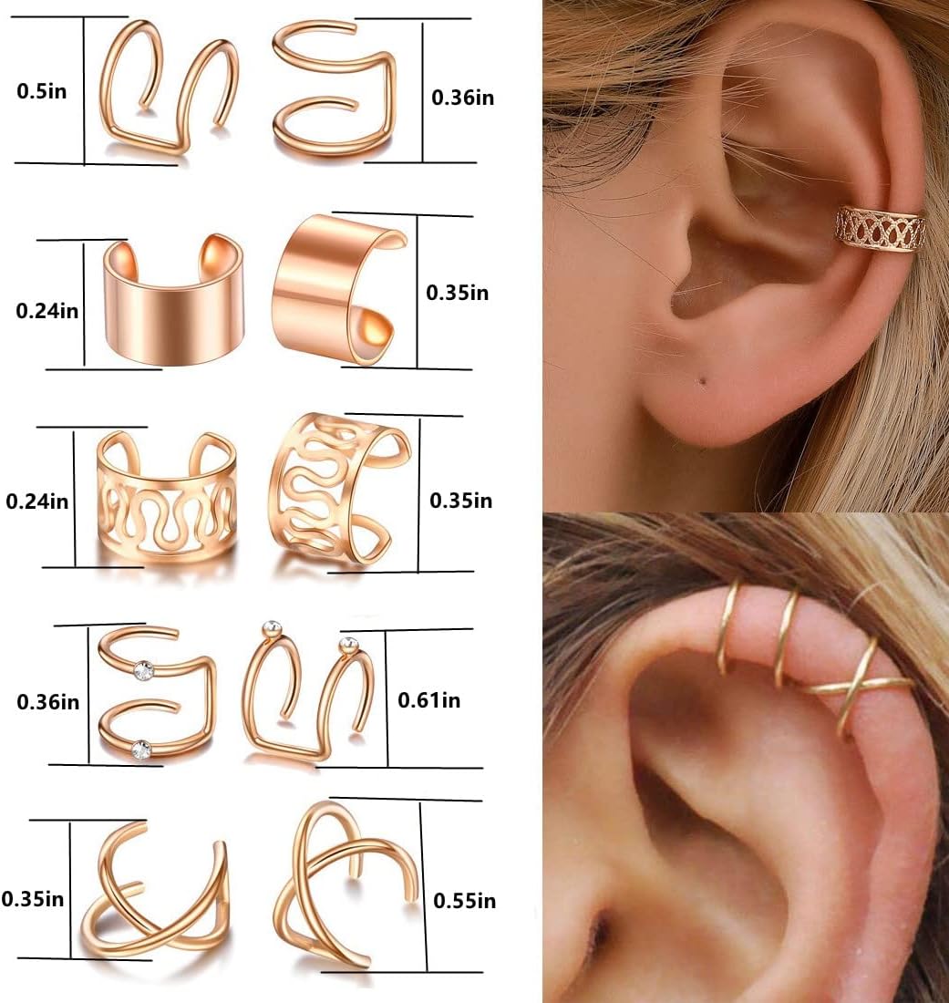 44Pcs/Set Adjustable Silver Gold Ear Cuffs for Women Non Piercing Girls Cartilage Earring Wraps,Fake Ear Clip Jewelry Gift 40pcs ear cuffs