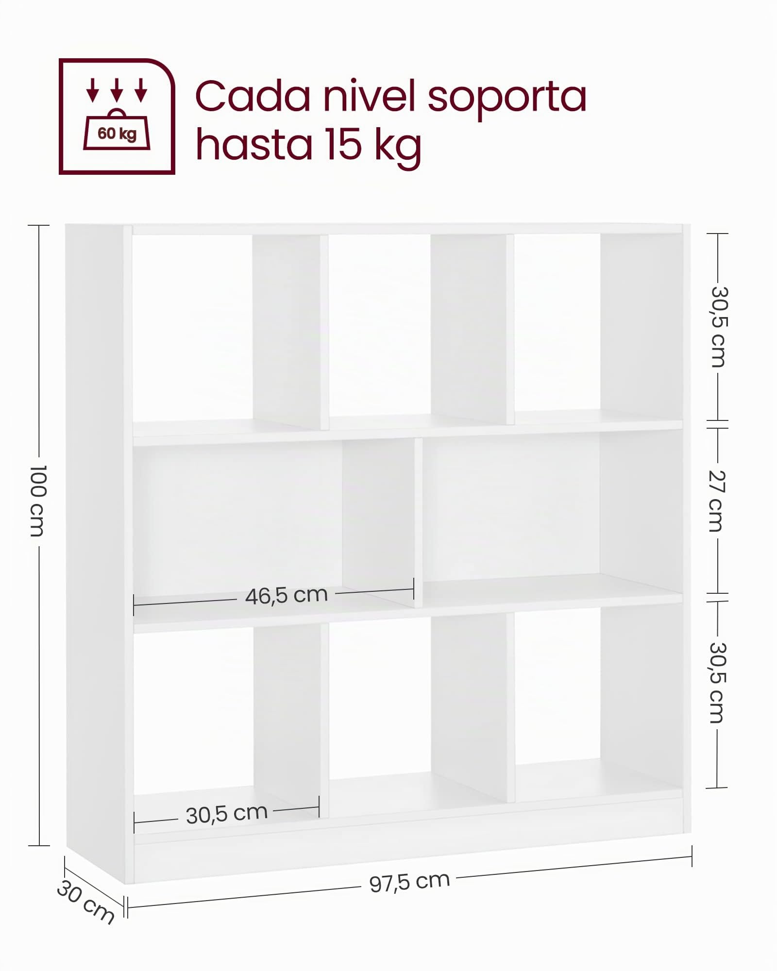 VASAGLE CUSTOS Colección - Librería, Estantería de Pie, con 8 Compartimentos Abiertos, Utilizable Horizontalmente, 30 x 97,5 x 100 cm, para Sala de Estar, Blanco Nube LBC52WTV2