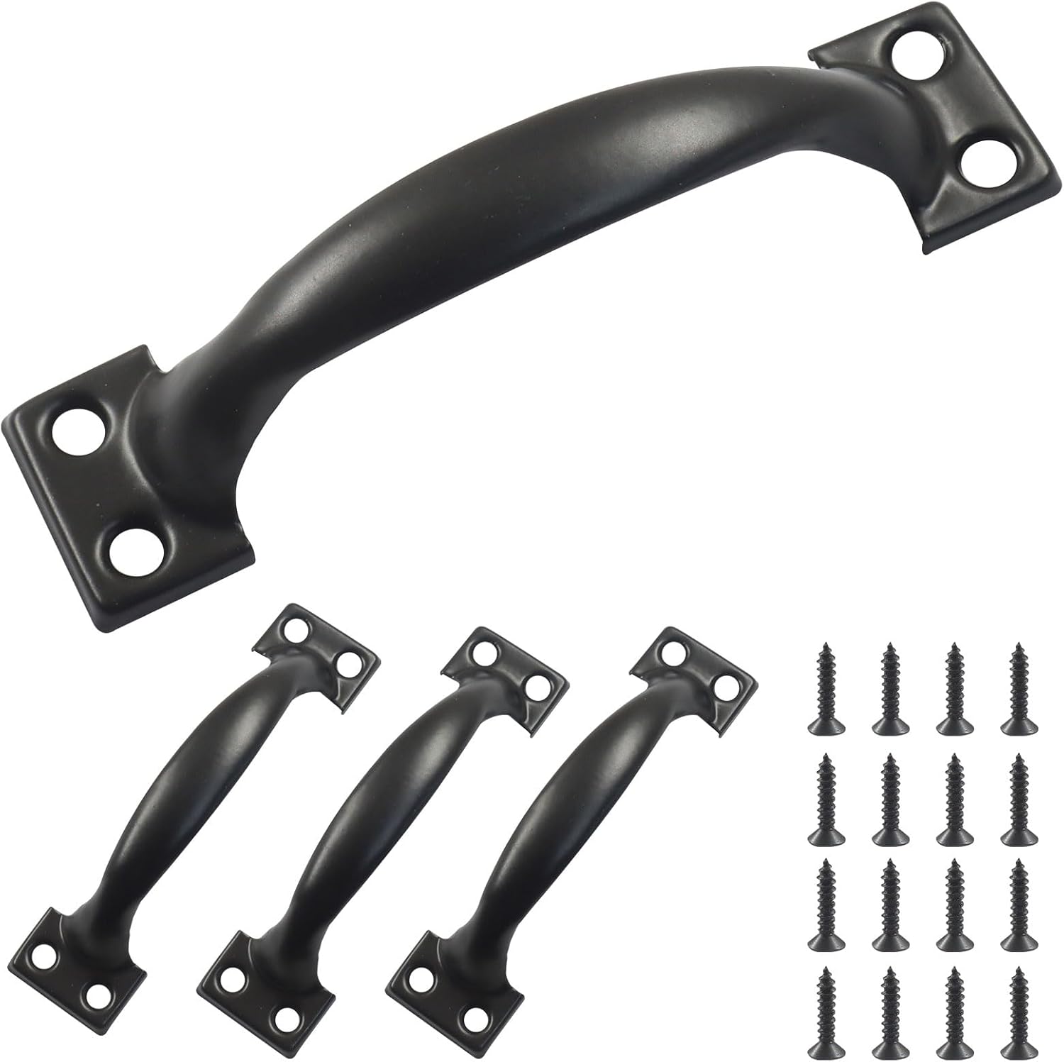 Zorfeter 4 PCS 4 Inch Metal Door Handles, Rustic Bow Handle Large Door Pulls, Durable Cabinet Handles for Furniture Cabinets Kitchen Drawer Dresser/Gate(Black)